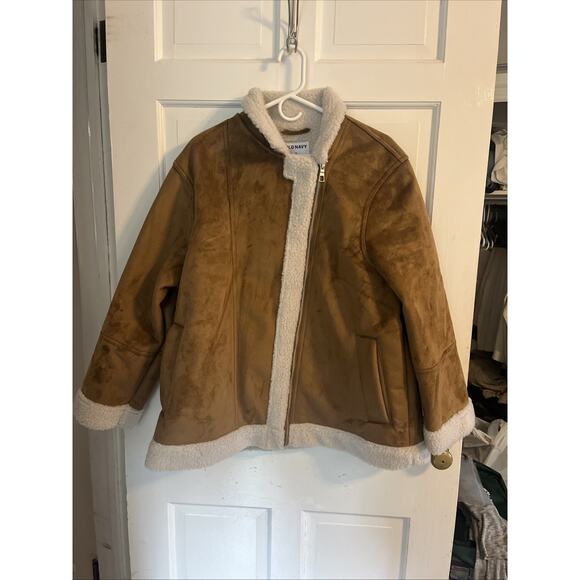 Old Navy Jackets & Blazers - Old Navy Women’s Faux Brown Suede Shearling Jacket XL Vegan Western Boho Cozy